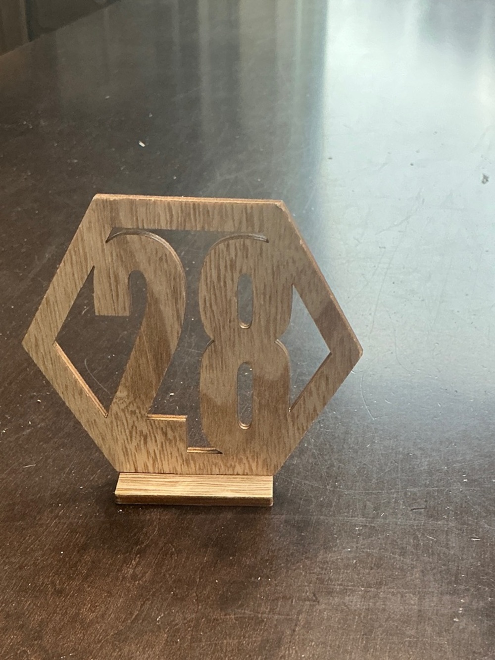 Hexagon Wooden Table Number Sign - Natural Wood Wedding Decor